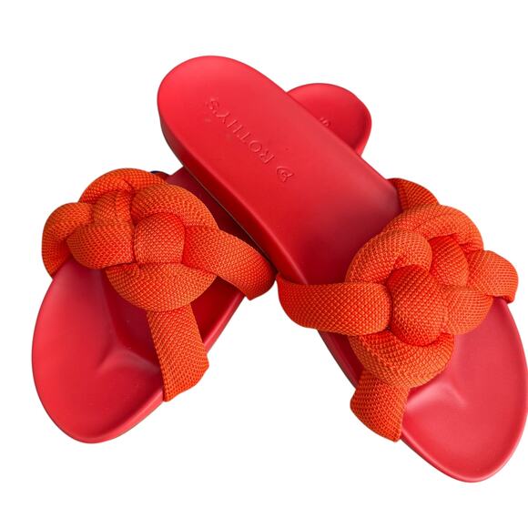 Rothy's Bubble Chunky Braided Fabric Slide Sandals Women 7 Red Orange NWT - Picture 1 of 8